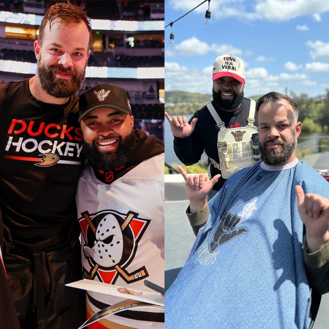 PJ with an Anaheim Ducks player after a cut, plus an outdoor chair session